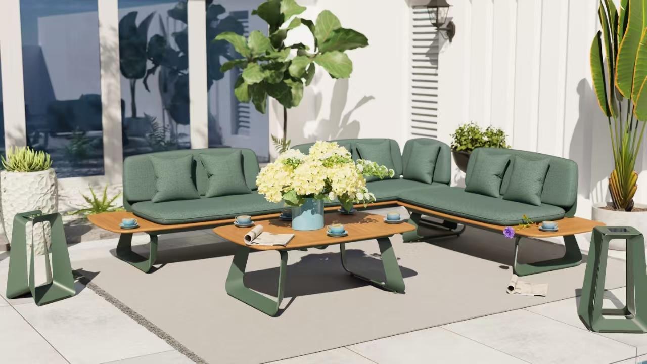 Movex corner sofa (teak and aluminium, teak)