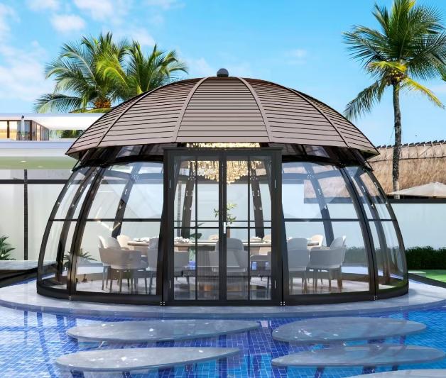 Melon-shaped pavilion, galvanised steel roof, black powder coat
