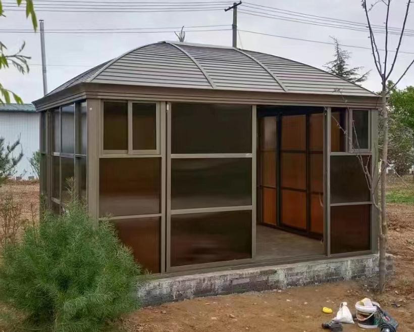 Single-roof sunroom, galvanised steel roof, polycarbonate walls