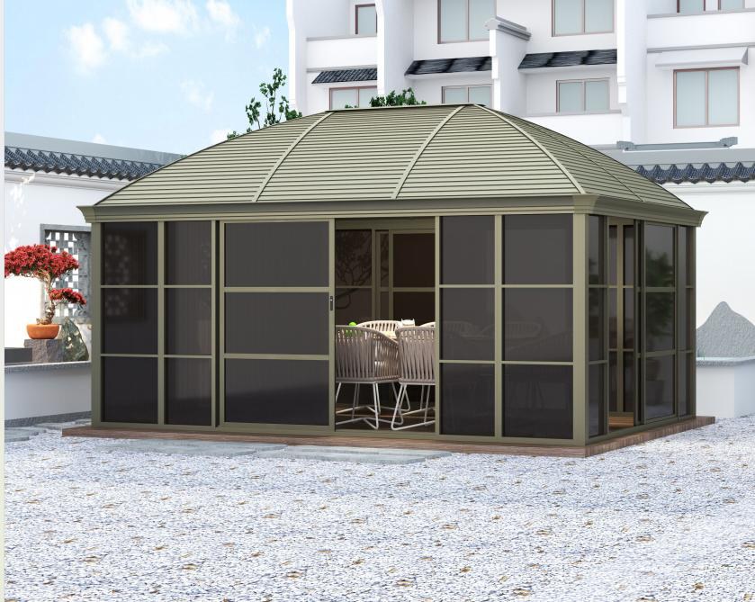 Single-roof sunroom, galvanised steel roof, polycarbonate walls