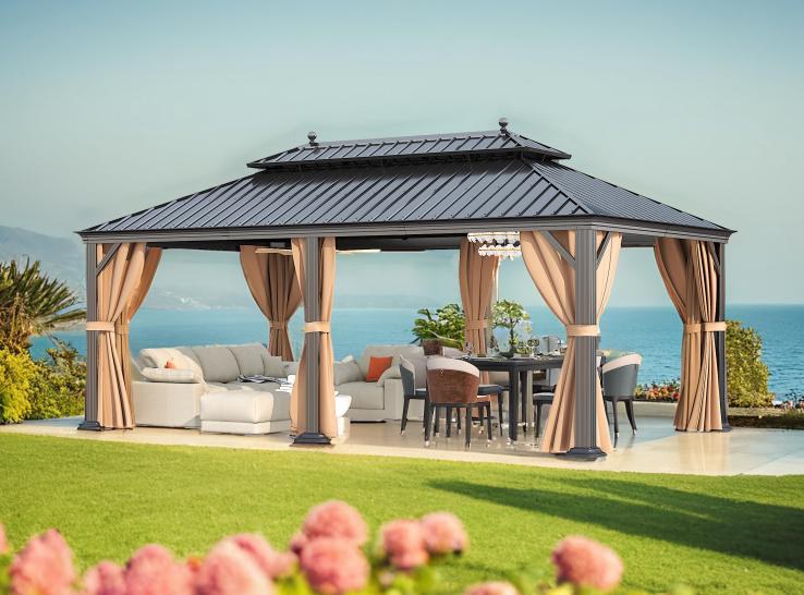 Extra-large double-roof Luxembourg gazebo with double curtains