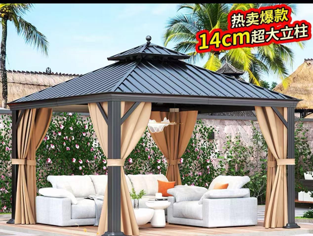 Double-roof Luxembourg gazebo with double curtains