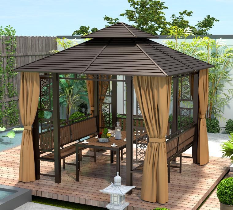 Gazebo with decorative fretwork, galvanised steel roof