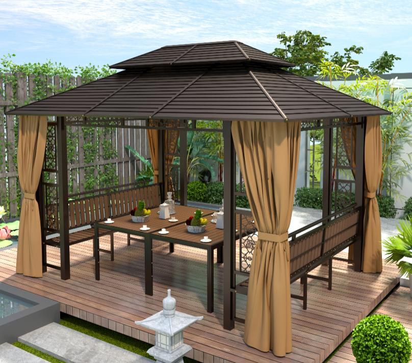 Gazebo with decorative fretwork, galvanised steel roof