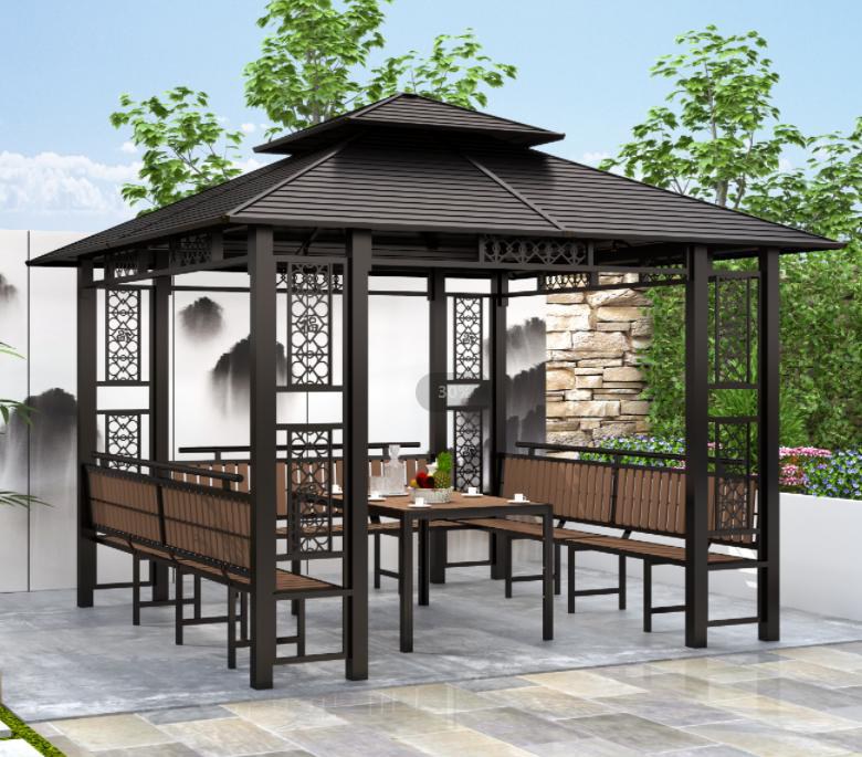Gazebo with decorative fretwork, galvanised steel roof