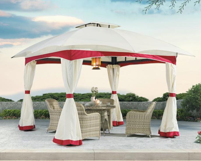 Square iron-frame tent with fabric curtains
