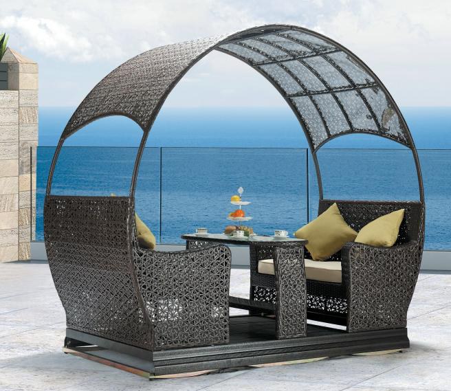 Brown rattan four-seat swing chair