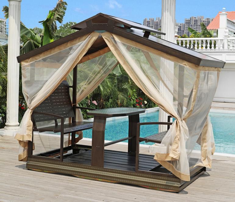Four-seat swing chair, double polycarbonate roof, with mesh curtain